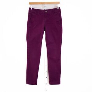 J Crew FRANKIE Chino Pants Women's Size 0 Stretch Purple Plum Performance Twill